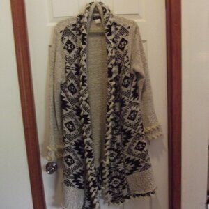 Venus knee length Cream & Black Boho Cardi Size M